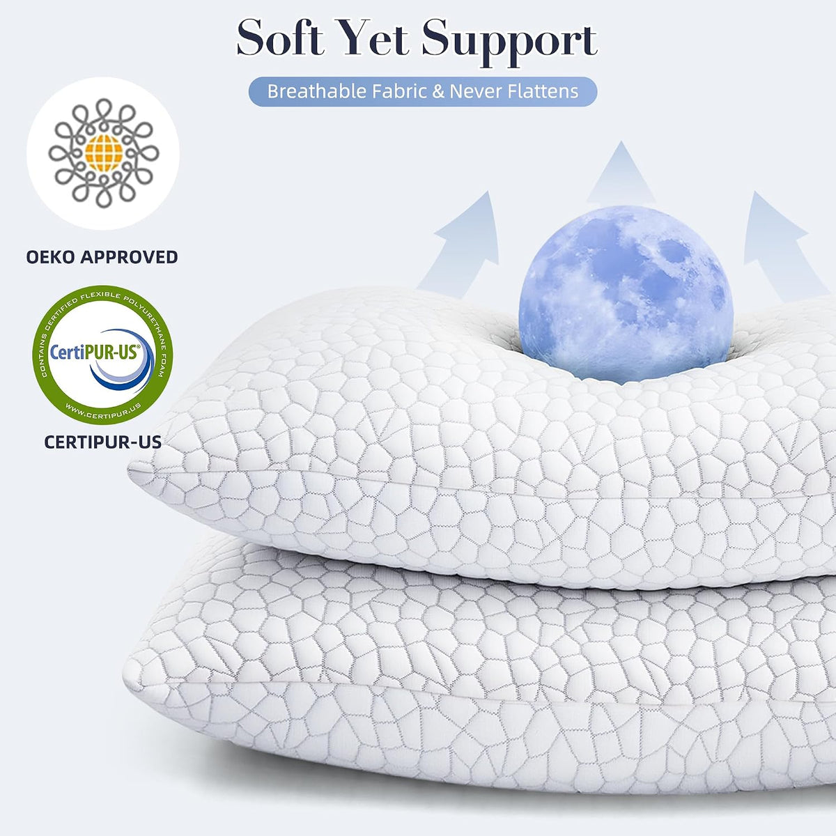 Memory Foam Pillow — White Bamboo Pattern - yettbea