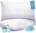 Yettbea Adjustable Shredded Memory Foam Pillows Queen Size Set of 2, Luxury Bamboo Cooling Pillow w/Washable Zippered Cover, Soft or Firm Support Bed Pillow for Side, Back, Stomach Sleeper