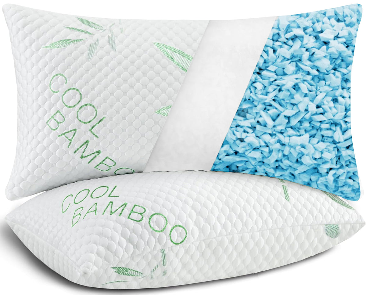 Adjustable Cooling Shredded Memory Foam Pillow – Breathable Bamboo Cover for Ergonomic Neck Support & Pain Relief - yettbea