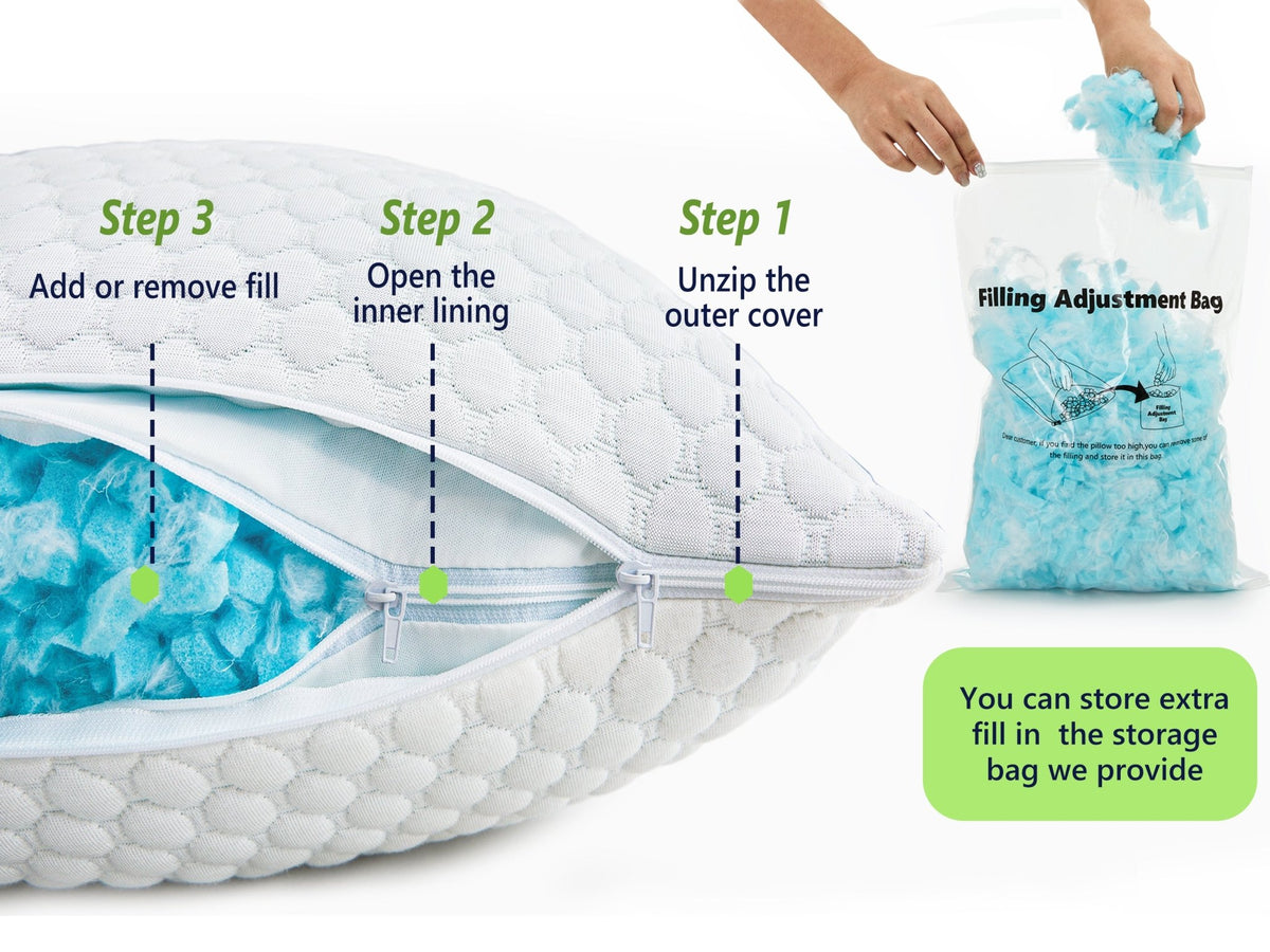 Adjustable Cooling Shredded Memory Foam Pillow – Breathable Bamboo Cover for Ergonomic Neck Support & Pain Relief - yettbea