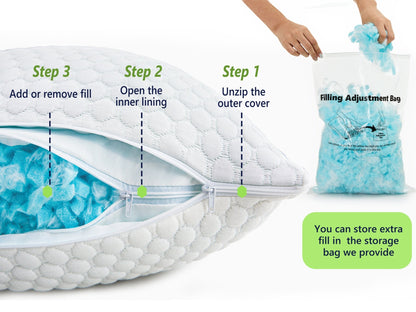 Adjustable Cooling Shredded Memory Foam Pillow – Breathable Bamboo Cover for Ergonomic Neck Support & Pain Relief - yettbea
