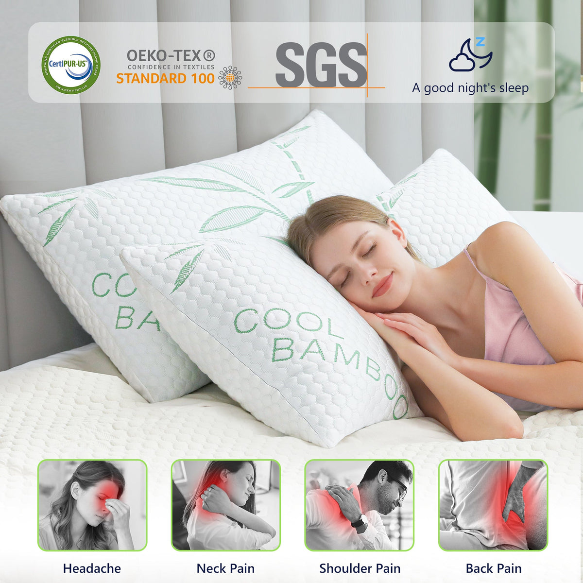 Adjustable Cooling Shredded Memory Foam Pillow – Breathable Bamboo Cover for Ergonomic Neck Support & Pain Relief - yettbea