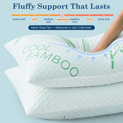 Adjustable Cooling Shredded Memory Foam Pillow – Breathable Bamboo Cover for Ergonomic Neck Support & Pain Relief - yettbea