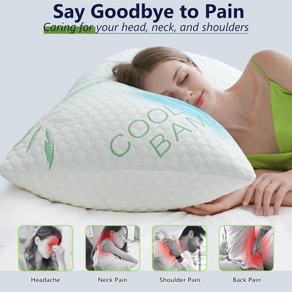 Memory Foam Pillow — Green Bamboo Pattern - yettbea