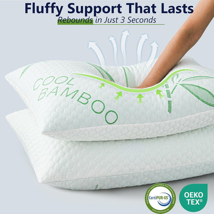 Memory Foam Pillow — Green Bamboo Pattern - yettbea