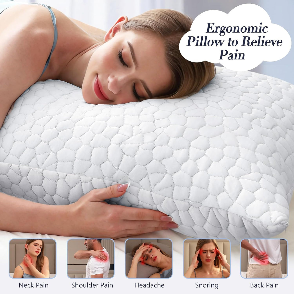 Memory Foam Pillow — White Bamboo Pattern - yettbea